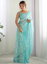 Mono Net Sky Blue Party Wear Sequins Work Saree